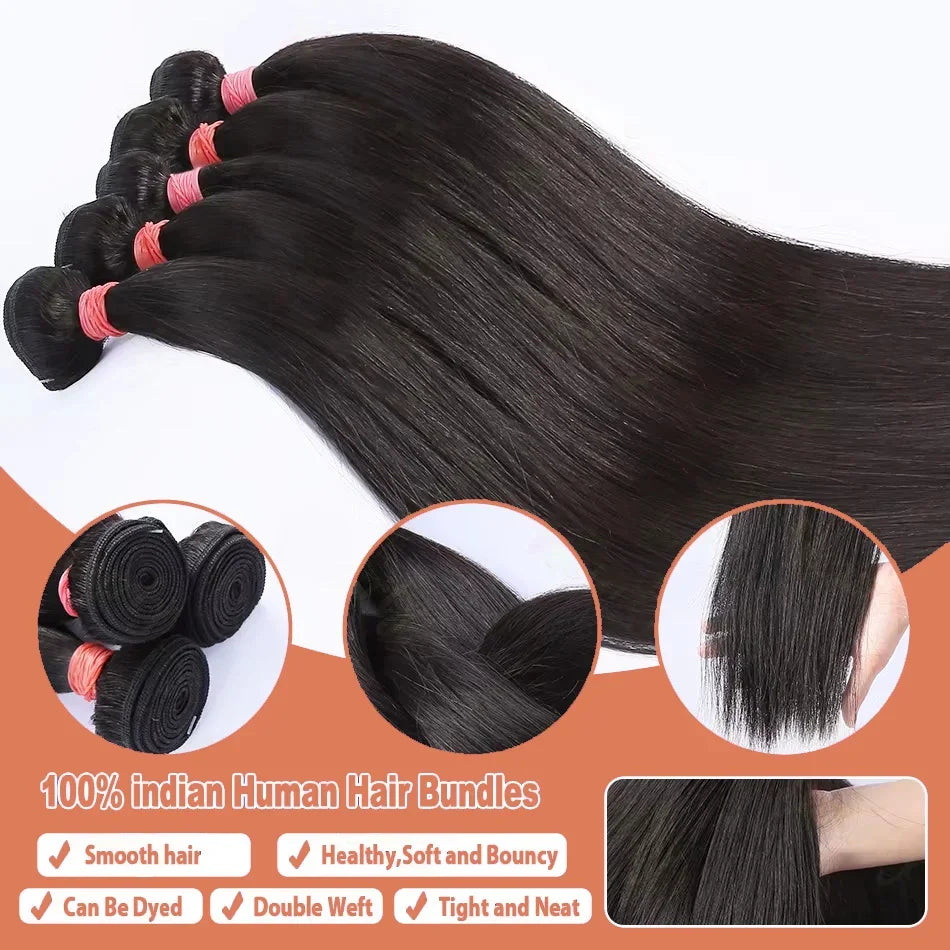 100% Human Hair Straight Bundles Weave – Natural Color Brazilian Hair Extensions • 1/2/3 Bundles • 30 Inch Human Hair Bundles for Women