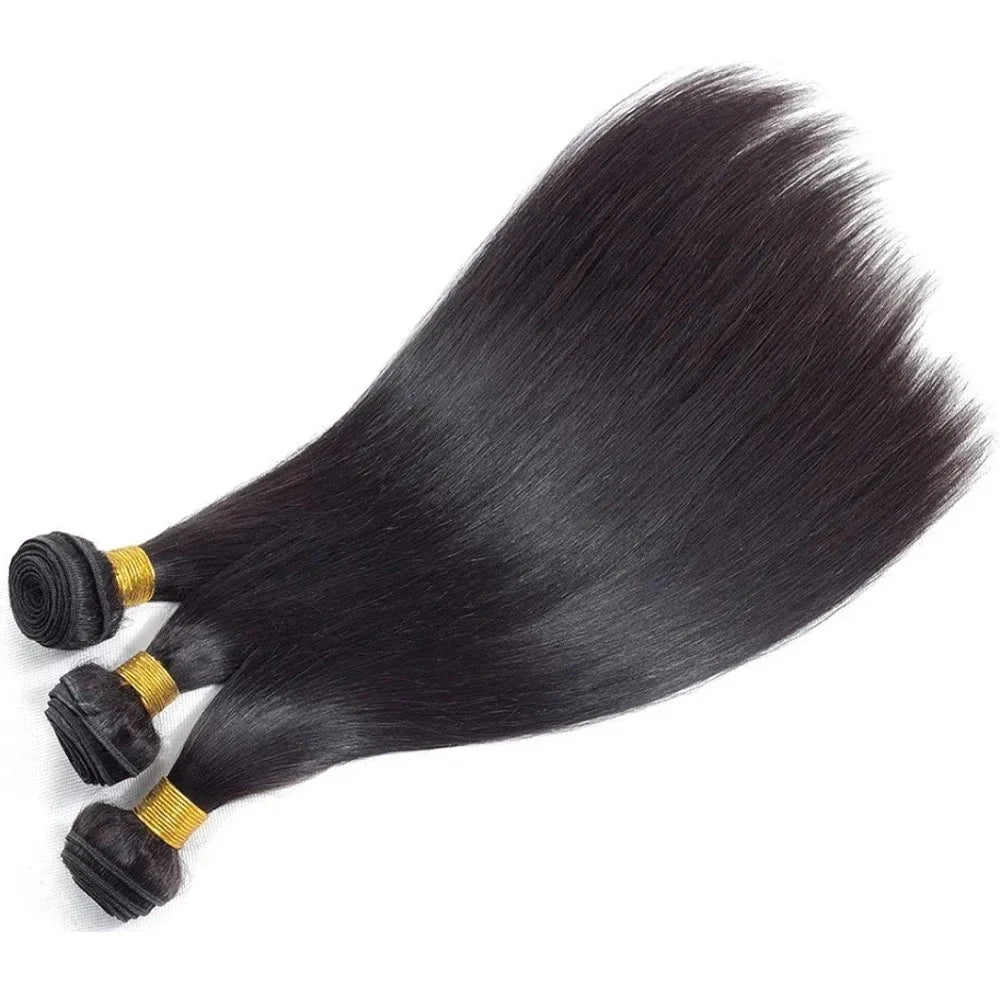 100% Human Hair Straight Bundles Weave – Natural Color Brazilian Hair Extensions • 1/2/3 Bundles • 30 Inch Human Hair Bundles for Women