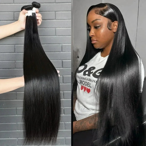 100% Human Hair Straight Bundles Weave – Natural Color Brazilian Hair Extensions • 1/2/3 Bundles • 30 Inch Human Hair Bundles for Women